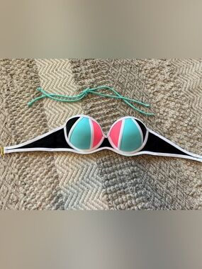 Arizona Black Bikini Top with Pink Aqua Colorblock Cups juniors small padded